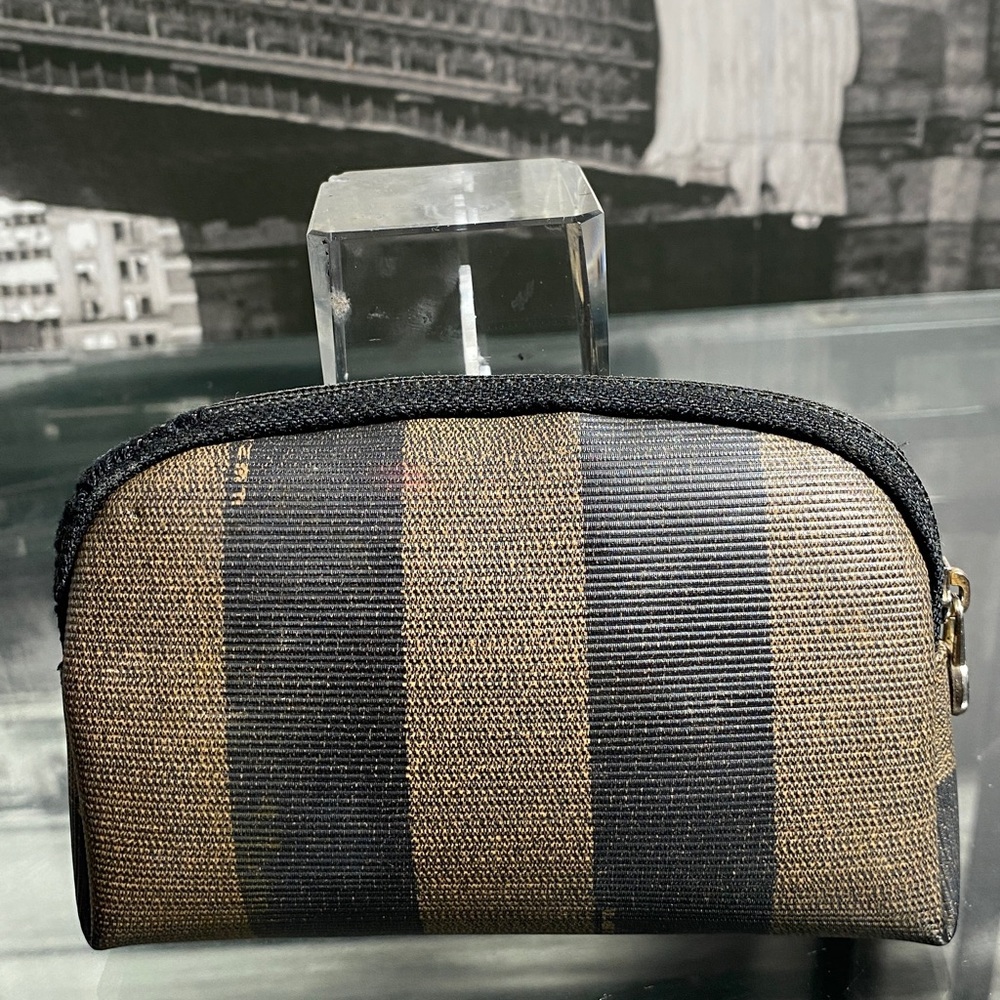 Authentic Fendi Pequin Brown & Black Striped Canvas Pouch - Picture 7 of 16